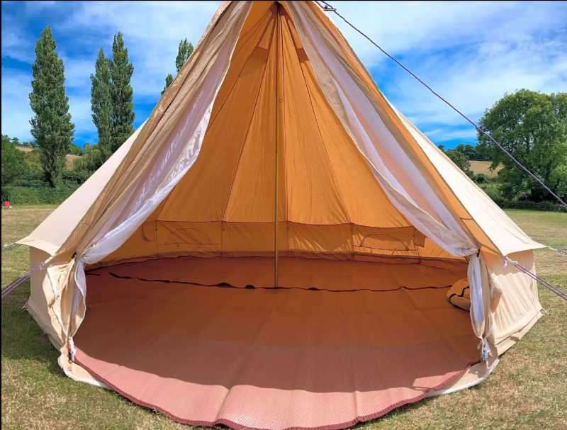 For bell tent camping in Torquay, Paignton and Brixham, Torbay camp at Treacle Valley camping ground. Treacle bell tents are pitched ready to go for easy access to the English Riviera, Torbay, Devon.